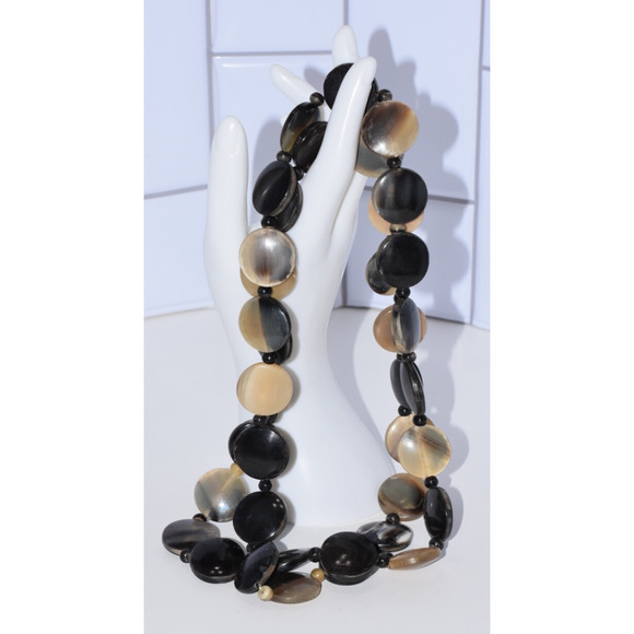 French Designed By Marion Godart Light & Dark Natural Horn Statement 22"Necklace - Picture 1 of 5